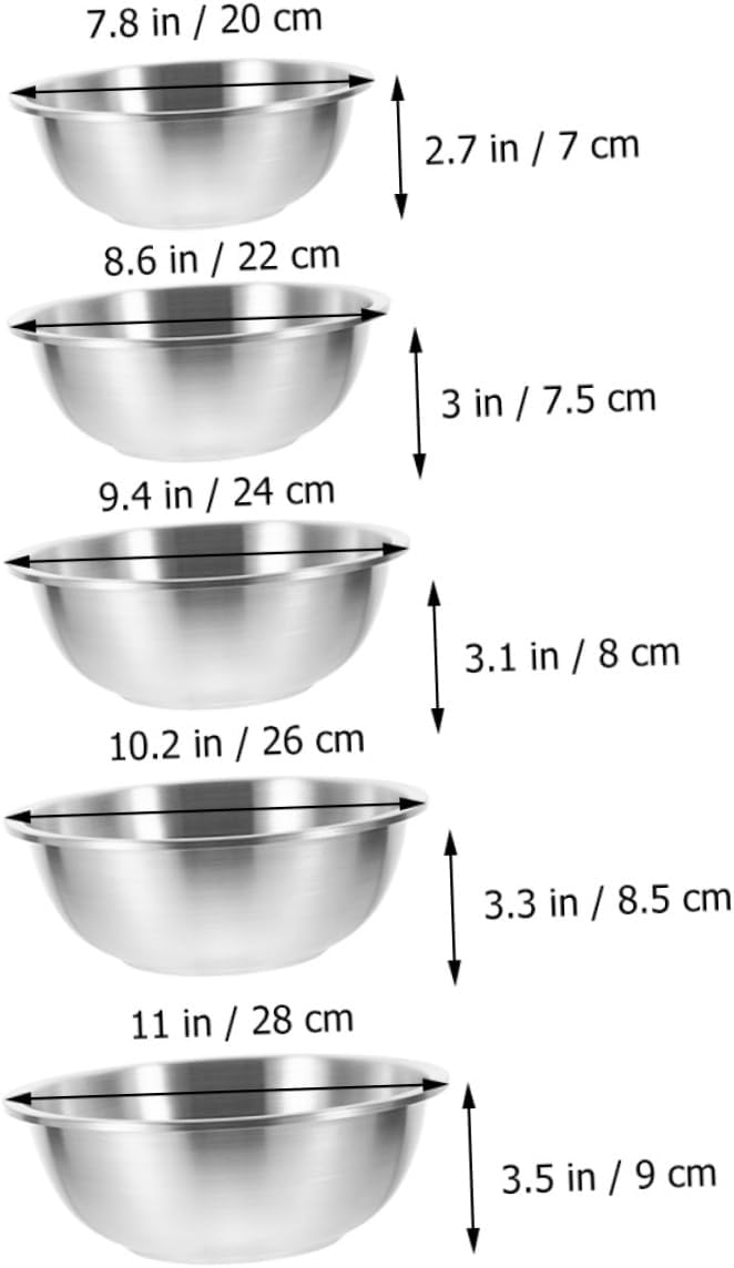 Mobestech 5pcs Stainless Steel Mixing Bowl Food Grade Heavy Duty Kitchen Bowls for Cooking Baking Salad Prep Large Capacity Design Elegant Appearance