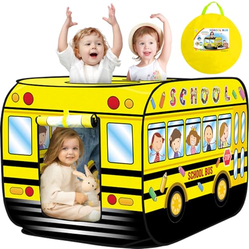 Britik Pop up Play Tent for Kids Aged 1-3 Years Old Boys and Girls : School Bus Tent Playhouse Toy Play Tents for Toddlers 3-5 Kids Tent Indoor Outdoor Playhouse Toys for 1 + Year Old, School Bus