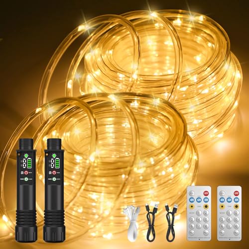 Rechargeable Rope Lights 79FT 240LED String Lights Portable Battery (Warm)