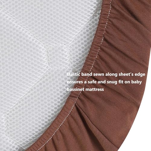 Image of Onacosht 100% Organic Cotton Bassinet Sheets 35 inch x 20 inch Compatiable with AMKE 3 in 1 & Gofirst Baby Bassinet, 2 Pack Jersey Knit Fitted Sheet for Baby Boy and Girl, Pale Yellow and Brown