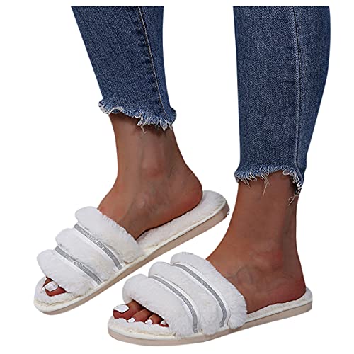 Women'S Sandals Size 11 Black Fashion Rhinestone Furry Wear Slippers Bottom Large Size Flat Warm Slippers for Women3