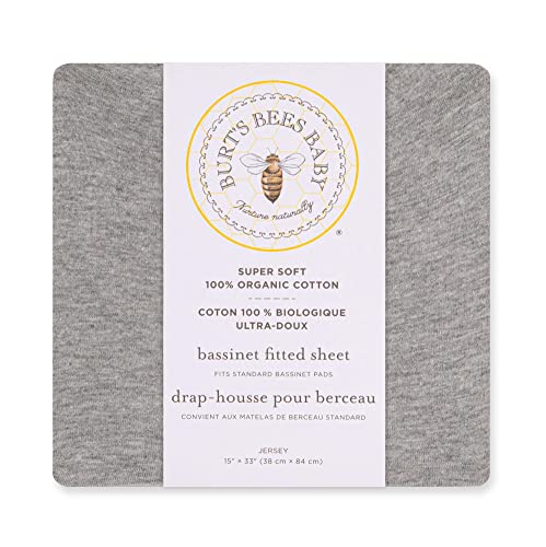 Image of Burt's Bees Baby Bassinet Sheet, Fitted Unisex 100% Organic Jersey Cotton Bassinet Sheet for Standard Bassinet Mattress