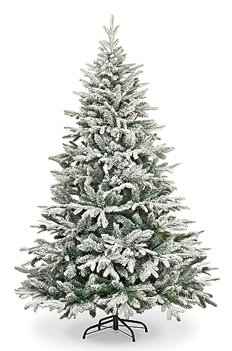 Garden Store Direct Lapland Fir Covered Artificial Christmas Tree Snow Flocked PE PVC Mixed Tips Hinged Branches Bushy Luxury Xmas Home Snowy Decorations 4ft to 10ft (6ft (180cm), Snow Flocked)