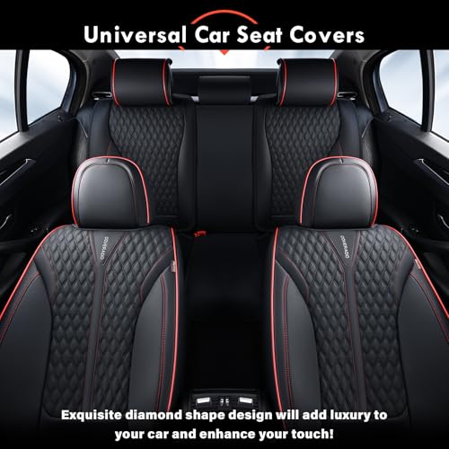 Image of Coverado Car Seat Covers Full Set, Nappa Leather Seat Covers for Cars, Waterproof Front Seat Covers and Back Seat Covers, Car Seat Protector, Car Seat Cover Universal Fit for Most Cars, Black&Red