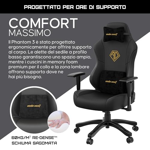 Phantom 3 Sedia Gaming Ergonomica per Adulti - Poltrona Gaming Reclinabile in Similpelle con Supporto Lombare e Braccioli Regolabili - Gaming Chair Premium per Ufficio e Casa, Nero - Sedia gaming - Immagine 3