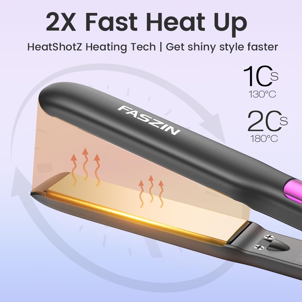Faszin Piastra Capelli Professionale 2-In-1, Piastre Ioniche di Titanio, Riscaldamento In Soli 20 Secondi, Display LCD Chiaro, Ideale Per Capelli Lisci, Ricci e Mossi