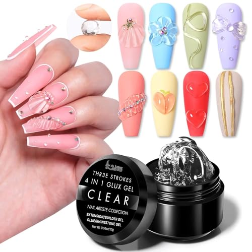 Image of THR3E STROKES 7D Sculpting Gel for Nail Art - Clear 15g Hard Builder Gel for Nail Extension, Carving & Embossing | Non-Sticky Texture, 7D Pattern Design Gel - Professional & DIY Use (CLEAR JAR)