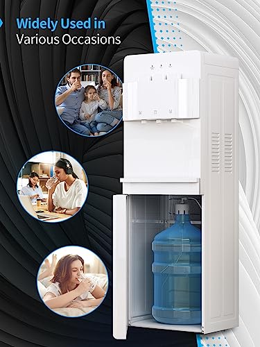 Image of TABU Bottom Loading Water Cooler with 3 Temperature-Hot, Cold, Room Settings, 3 or 5 Gallon Bottle Freestanding Water Dispenser with Child Safety Lock, Anti-Scalding, for Home /Office,White