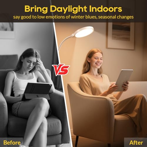 Happy Light Therapy Lamp, 11000 Lux UV-Free Floor Sun Light Lamp with Touch Remote Control, 5 Color Temperatures 10 Brightness Levels Lights for Living Room Bedroom Office - Image 5