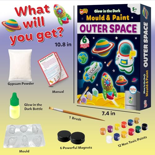 Image of Little Berry DIY Mould Painting Kit | Outer Space DIY Craft Kits | Craft Set to Make 6 Glow in The Dark Magnets | Art & Craft Kit for Girls & Boys | DIY Kit for Kids Gift