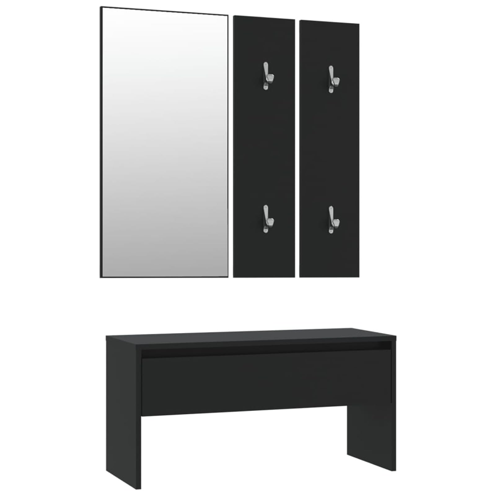Gecheer Set aus schwarzen Flurmöbeln aus Holz, mehrschichtig, Eingangsmöbel, Eingangsmöbel mit Spiegel, Schuhschrank und Kleiderbügel, moderne Eingangsmöbel mit Spiegel