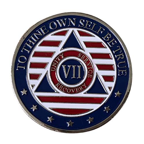 Stars and Stripes Alcoholics Anonymous Chip with 7th Step Prayer on Back Coin Capsule Included (Available in 1-50 Years)