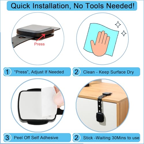 Image of Fursafe&Q Cabinet Locks Baby Proofing, Baby Drawer Safety Locks -Adhesive Child Safety Lock Straps Adjustable Door Latch for Fridge Toilet Oven No Drill Furniture Kitchen Lock