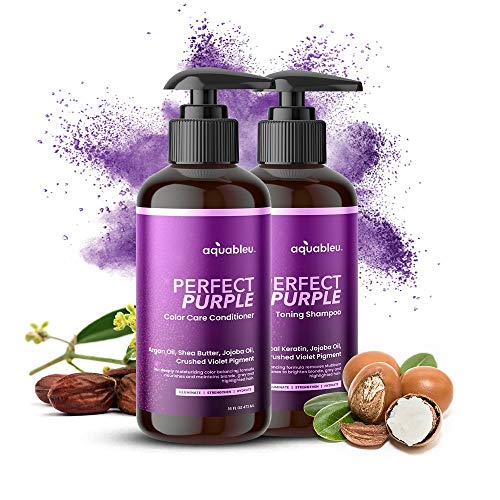 Aquableu Perfect Purple Shampoo & Conditioner Set – Color Correcting To Remove Brassy & Unwanted Yellow Tones – For Silver, Gray, Blond, Bleached, & Highlighted Hair – Moisturizing & Illuminating – 16Oz #TOP5