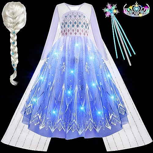 Latocos Light Up Frozen Elsa Costume for Girls Kids Princess Dress Up Cloths for Little Girls Birthday Halloween Cosplay