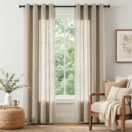 Image of jinchan Linen Curtains 90 Inch Light Filtering Grommet 2 Panels Taupe