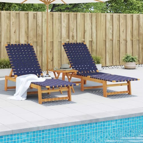 Kaloriko Hamacas de 2 unidades, color azul oscuro, madera de acacia y tela ajustable con respaldo, resistente a la intemperie, para jardín, terraza, piscina, cómodas tumbonas para relajarse y