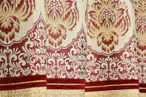 Image of Exporthub Set of 2 Pc Heavy Quality Premium Curtains Flowers Patch Design Maroon Color Long Door Curtains - Long Door - 9 feet (EHSPR960 94)