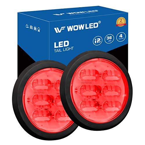 WFPOWER 4 Inch Round LED Trailer Tail Lights, 2PCS 36LEDs Waterproof 4" Brake Stop Turn Tail Marker Trailer Lights Red Color, Flush Mount with Rubber Grommet Truck Tractor Trailer RV Boat Bus 12V 24V