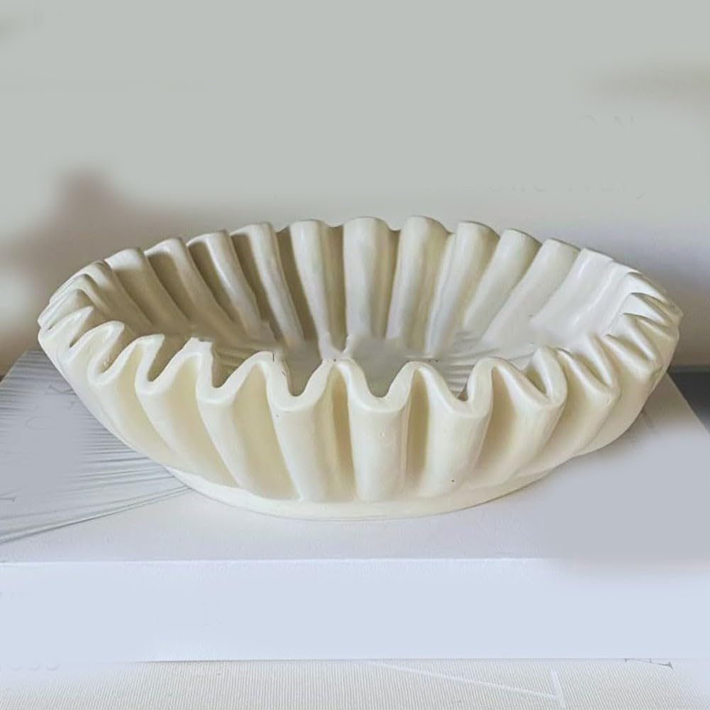 Ciotola decorativa per la casa con scanalature e bordi increspati, ciotola decorativa per soggiorno, tavolino da caffè, libreria, 15,2 x 15,2 x 5,1 cm (bianco)