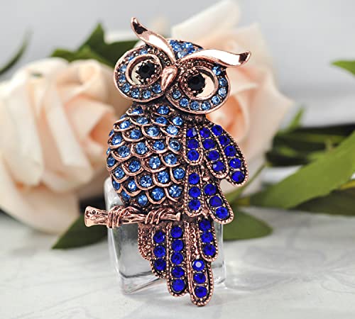 Image of Gyn&Joy Womens Crystal Rhinestones Perched Owl Bird Brooch Pin