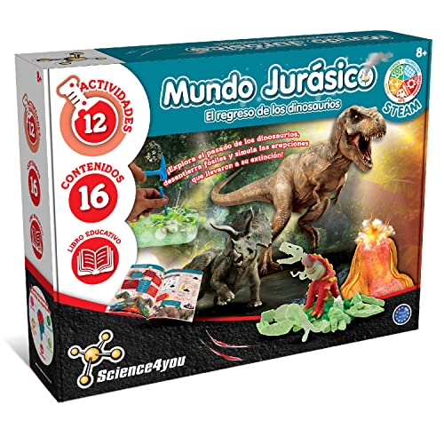 Science4you Mundo Jurasico para Niños 7 8 9+ Años - Juego Paleontologia con 12 Experimentos, Kit Excavacion con Fosiles de Dinosaurios y Volcán, Regalos Educativos para Niñas y Niños 7 8 9+ Años