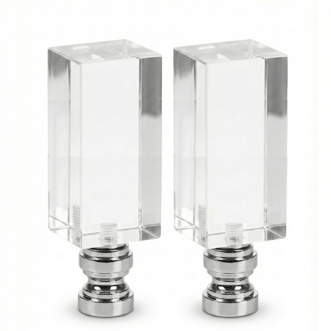 Photo 1 of **Only One** Royal Designs, Inc. F-5040L-2 Clear Lucite Lamp Finial, 1 x 2.75 inch, Rectangle with Polished Silver Base, 2-Pack