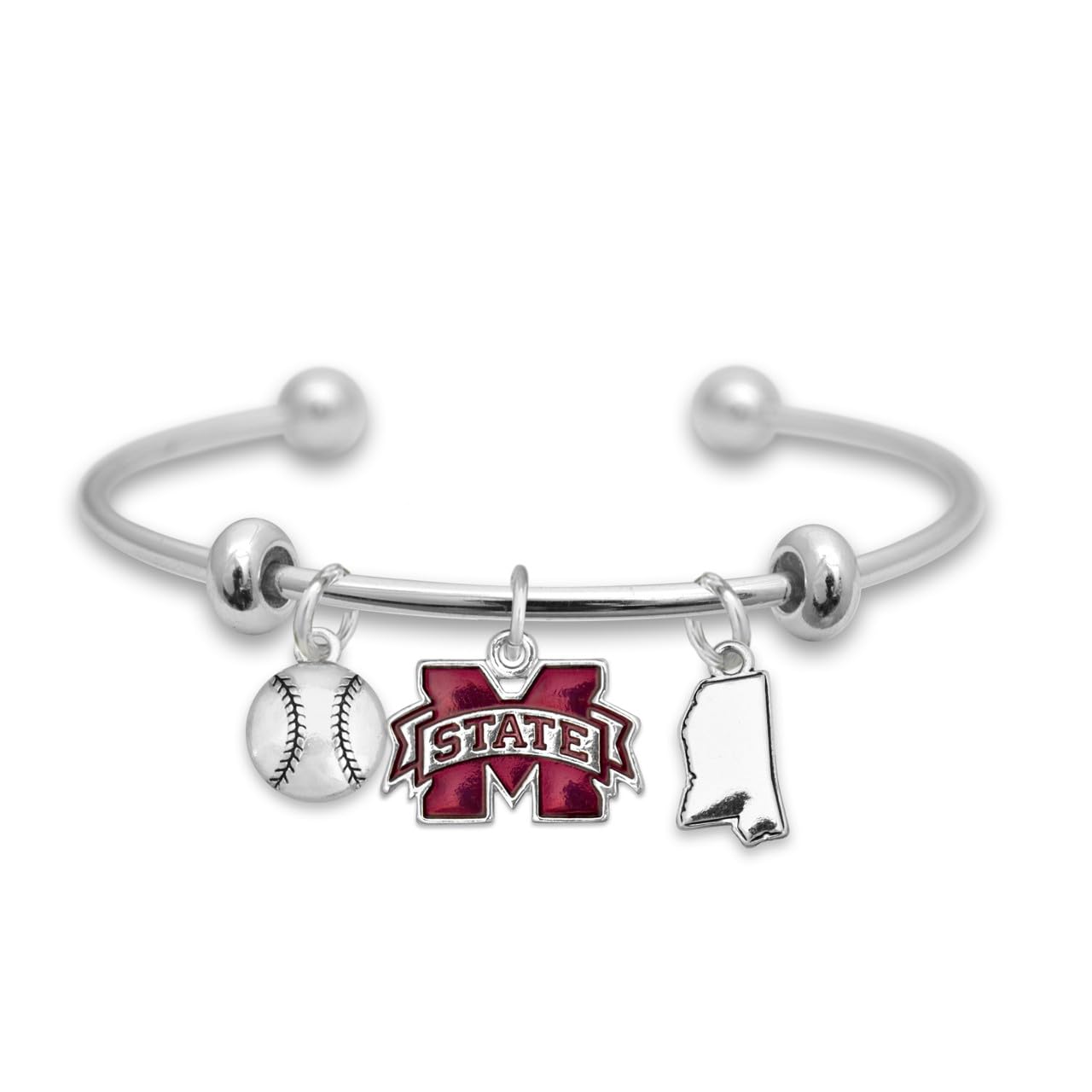 From the Heart Mississippi State Baseball Accent Charm Team Traditions Cuff Bracelet with Team Color Logo, Baseball and State Accent Charm Officially Licensed Jewelry Fan MSU