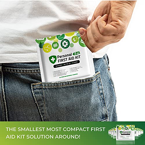 Image of Portable Travel Size First Aid Kit - 60 Pack Case | Perfect for Home, Office, Car, School, Business, Travel, Hiking, Hunting, and Outdoors | Individually Wrapped First Aid Products (Green)