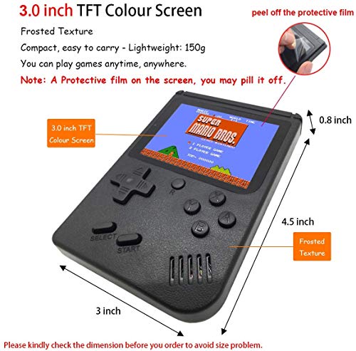 Mini Retro Handheld FC Games Consoles ,Built-in 400 Classic Game, Portable Gameboy 3 Inch LCD Screen 1000mAh Rechargeable Battery TV Output ,Good Gifts for Kids Boys Girls Men Women (Consoles-Black)