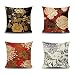 Lieson Fundas de almohada de 4 unidades, 40 x 40 cm, fundas de cojín de 40 x 40 cm, diseño de flor de peonía, color negro, rojo, gris, beige, lino