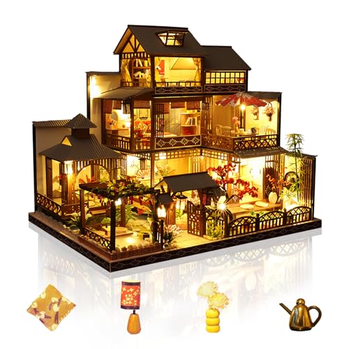 Cuteefun Casa de Muñecas en Miniatura con Luz LED, Modelos de Madera Hechos a Mano, ¡Construye la Casa de Tus Sueños, Cumpleaños y Navidad (Patio de Ocio)