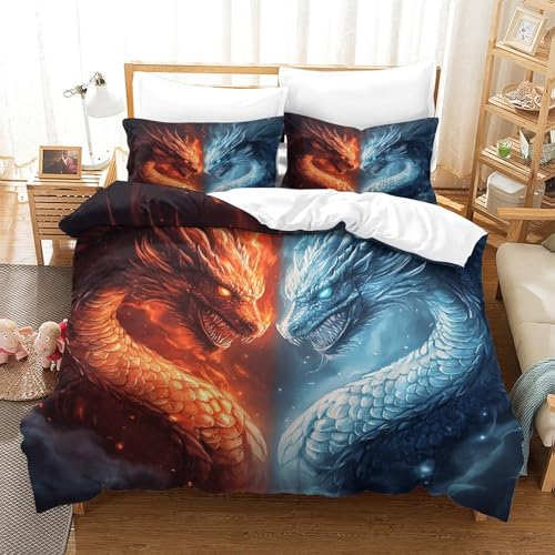 Parure de couette dragon impression 3D microfibre premium - 3