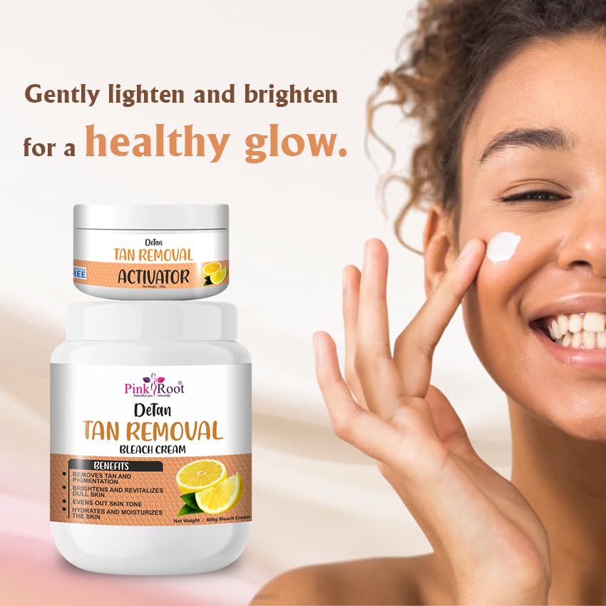 Image of Pink Root Detan Tan Removal Bleach Cream with Activator 1kg, helps in removing tan & gives instant fairness