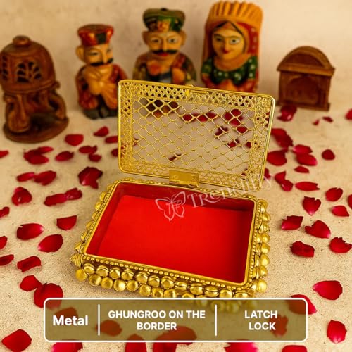 Image of Trendifly Ghungroo Metal Shagun Silver Gold Coin Sikka Chain Storage Anklet Holder Box | Gifting Purpose Decorative Ginni Dibbi | Wedding House Ceremony Pooja Babyshower Rakhi Diwali Return Gift Box