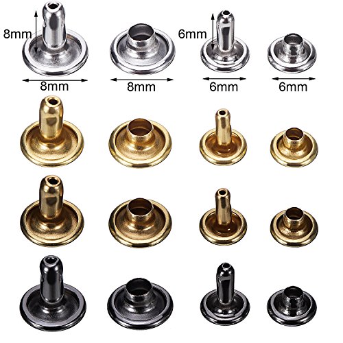 240 Set Leather Rivets Double Cap Rivet Tubular Metal Studs 2 Sizes with Punch Pliers and 3 Pieces Setting Tool Kit for Leather Craft Repairs Decoration, 4 Colors