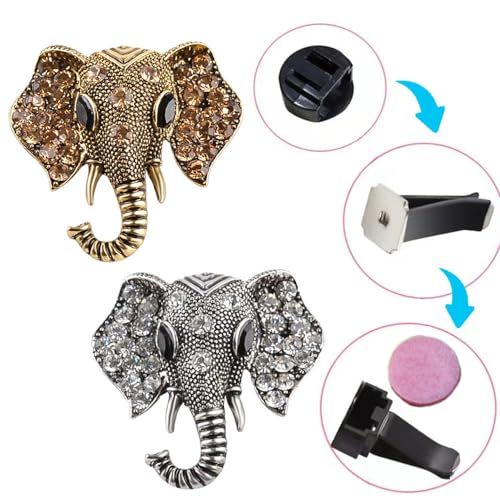 Image of ZOSTLAND Golden Car Decorative Vent Clip,Animal Air Fresheners,Bling Car Air Vent,Automotive Interior Personalized Decor Accessories,Applicable to Truck,SUV,Minivan (2Pcs Elephant)