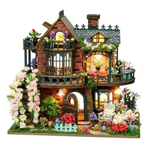 Spilay DIY Miniature Dollhouse Kit, Fairy Garden Miniature Dollhouse with LED Light, Mini House Building Kit Book Nook for Adult, Creative Bookshelf Decoration & Unique Gift