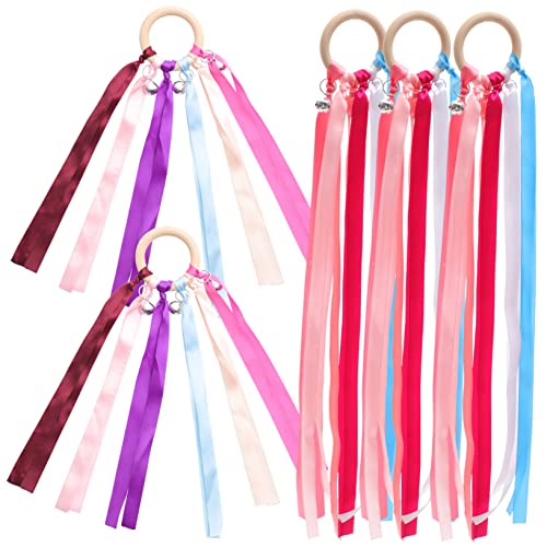 Beatifufu 5 Pack Boys and Girls Ribbon Dance Streamer Hand Ribbon Kite Early Educational Bell and Wood