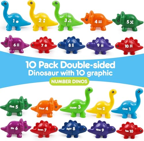 Image of BeFunky Numbers Matching Dinosaur Toy 1-10 Counting Sorting Game Double-Sided Dino Fine Motor Toys Number Recognition Learning Toy, Birthday Gifts for for Kids Boys Girls