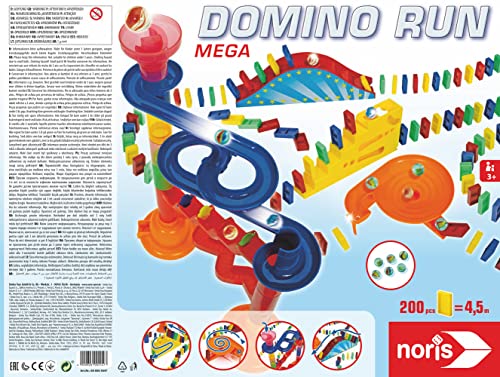 Noris 606065646 – Domino Run Basic – zestaw z 200 kamieniami i rampą do imponującego parcouru, od 3 lat