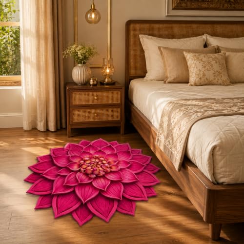Image of 3D Floral Door Mat | Water Absorbent, Anti-Skid, Machine Washable Floor Mat | Soft Microfiber Carpet for Home, Living Room & Bedroom | Premium Decorative Mat (Full Pink, Lotus)
