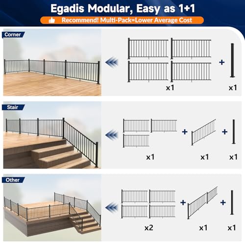 Image of Egadis 2 Pack 36 in. H x 6 ft. W Aluminum Stair Railing Kit Outdoor