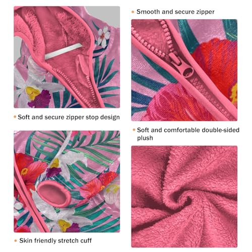 OTVEE Palm Leaves and Hibiscus Flowers Kids Hoodie Jacket Fall Spring Full Zip Warm Outwear Coat3