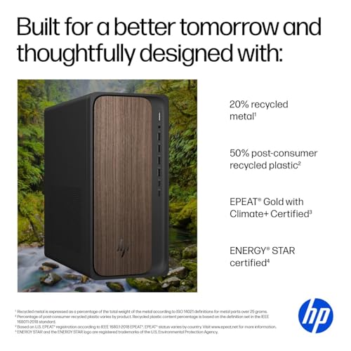 Image of HP OmniDesk Desktop M03 Ai Tower Computer - Series 2 Intel Core Ultra 9-285 Processor, 32GB DDR5 RAM, 8TB PCIe NVMe SSD, Intel UHD Graphics, Wi-Fi 6 (2x2), Bluetooth 5.4, Windows 11 Home, Dark Wood