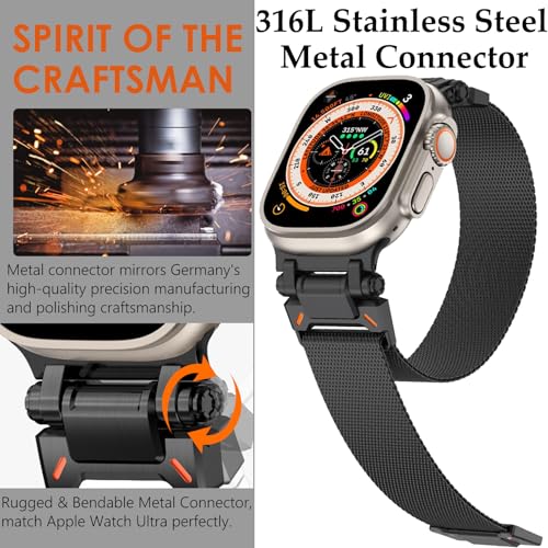 WINGLE Magnetic Mesh Loop for Apple Watch Band Ultra 4/3/2/1 49mm 46mm 45mm 44mm 42mm Men Series 12 11 10 9 8 7 6 5 4 SE 3 2 1, iWatch Mesh Milanese Loop with Rugged Stainless Steel Connector, Black - image 2