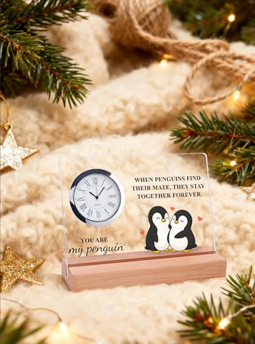 WINTAIM I Love You Gifts for Her & Him – Romantic Penguin Acrylic Plaque Desk Clock, Wedding Gift for Husband Wife Couple, Anniversary Birthday Christmas Gifts for Women & Men — view 6