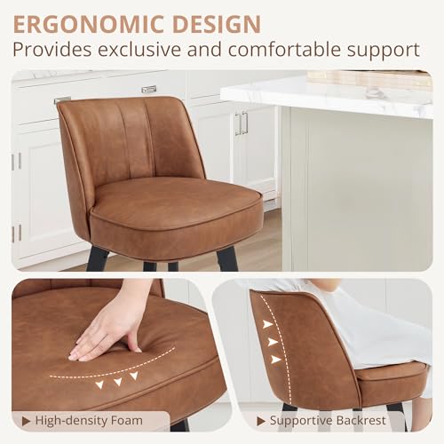 Image of LUE BONA 360-degree Swivel Bar Stools Set of 2, 26 inch Counter Height Bar Stools with High Back and Wood Legs, Morden Faux Leather Upholstered Barstools for Kitchen Counter
