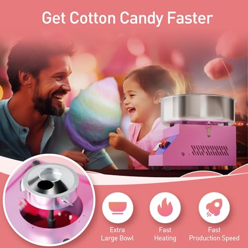 HTTSICHI Cotton Candy Machine - Cotton Candy Machine Commercial w/ 15 inch Stainless Steel Bowl, Sugar Scoop, Cotton Candy Maker for Home, Party, 1000W Hard Candy Cotton Candy Maker for Birthday - Thumbnail 5