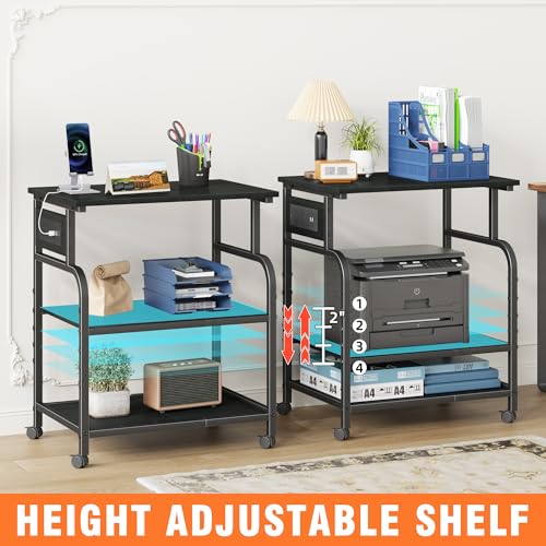 Image of YAOHUOO 3 Tier Large Printer Stand with Power Outlet /Adjustable Shelf